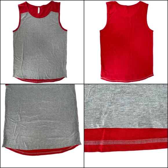 LAT Men's Contrast Tank Top Tee Shirt Size Large Red Gray Color Block 60% Cotton - Picture 3 of 10